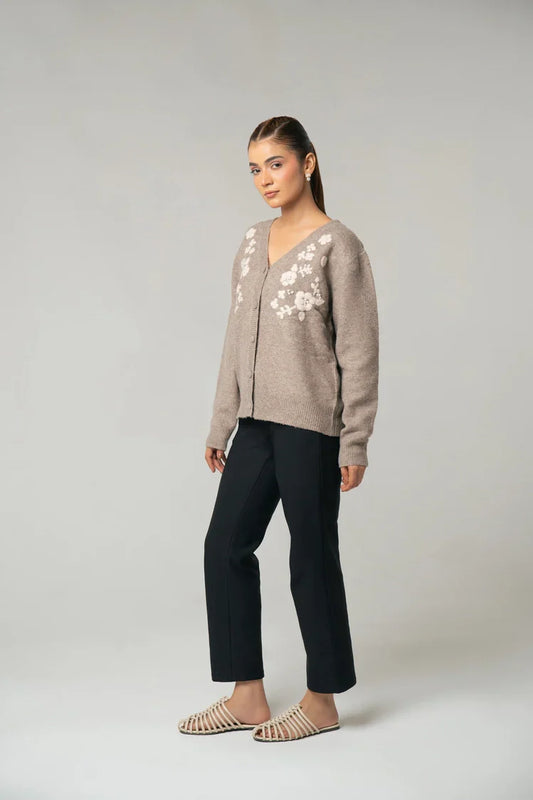 V-Neck Embroidered Knit Sweater