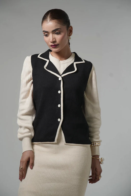 Sleeveless Collar Knit Cardigan