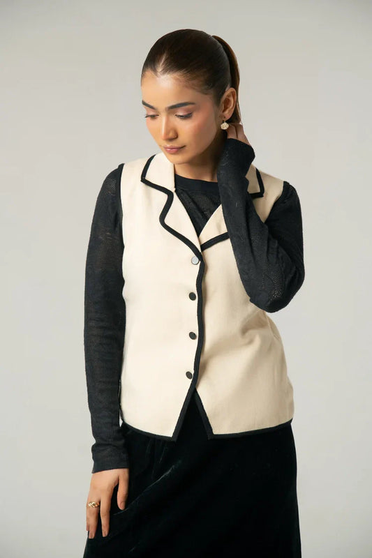 Sleeveless Collar Knit Cardigan