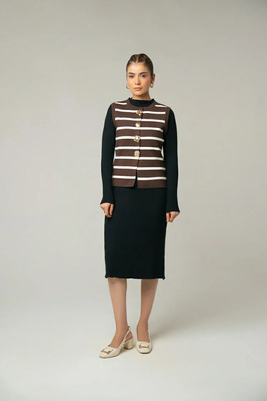 Sleeveless Striped Knit Cardigan