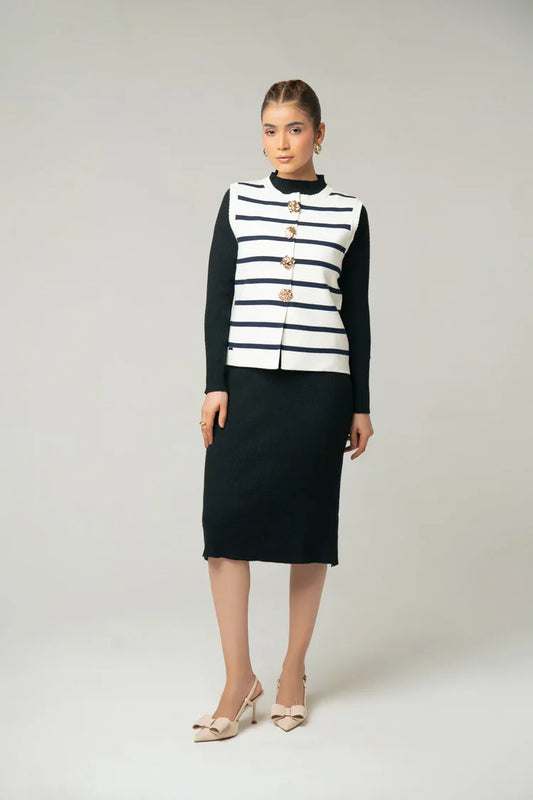 Sleeveless Striped Knit Cardigan