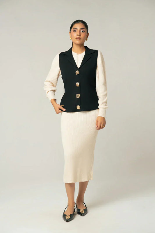 Sleeveless Collar Knit Cardigan