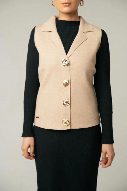 Sleeveless Collar Knit Cardigan