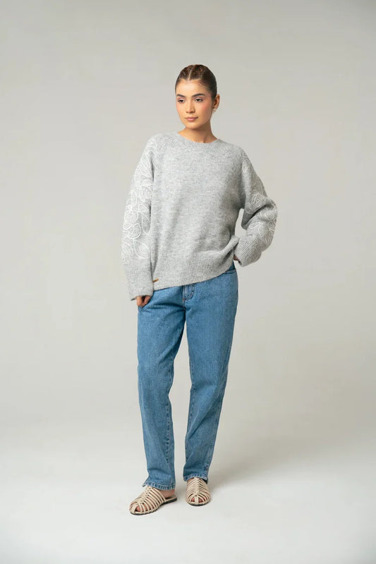 Oversized Embroidered Knit Sweater