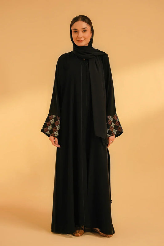 Divinely Crafted - Cuff Embroidered Abaya - Black