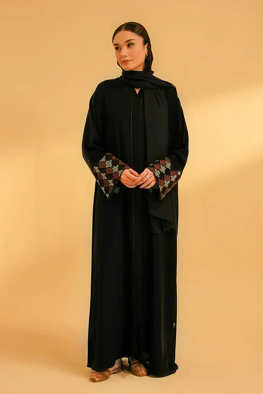 Divinely Crafted - Cuff Embroidered Abaya Set - Black