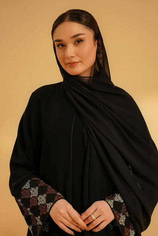 Divinely Crafted - Cuff Embroidered Abaya - Black