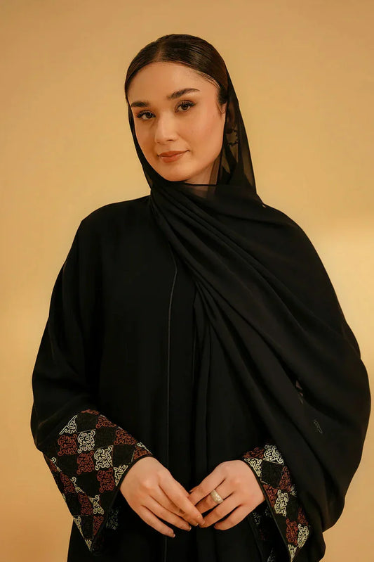 Divinely Crafted - Cuff Embroidered Abaya Set - Black
