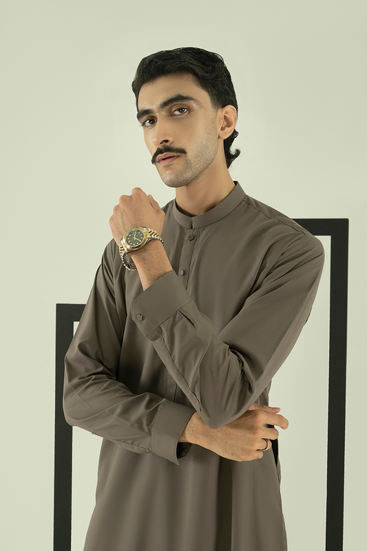 Black Pearl - Wash & Wear | Dark Grey Ban Kameez Shalwar