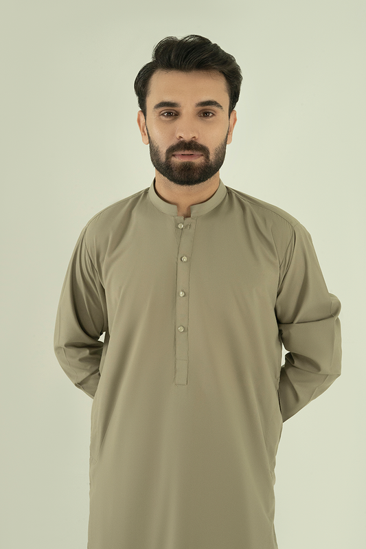 Black Pearl - Wash & Wear | Light Olive Ban Kameez Shalwar