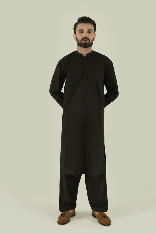 Black Pearl - Wash & Wear | Dark Brown Ban Kameez Shalwar