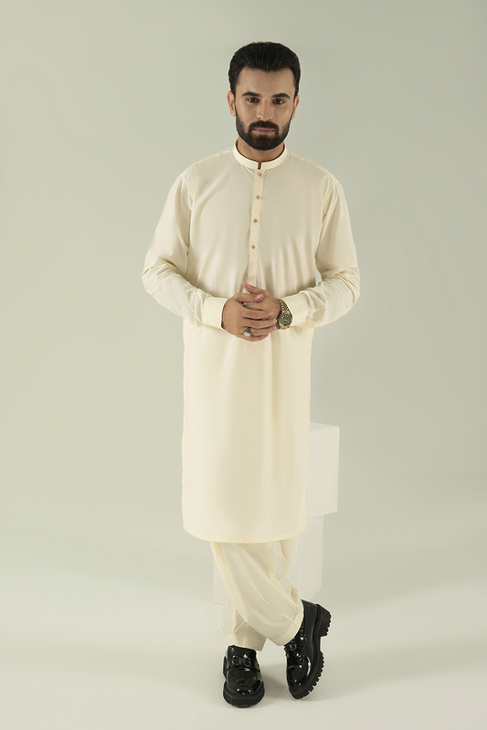 Black Pearl - Wash & Wear | Cream Ban Kameez Shalwar