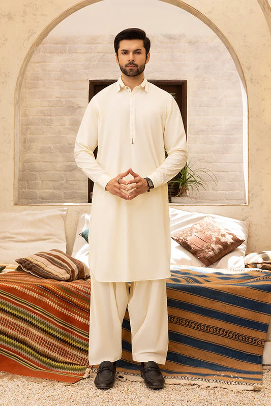 Black Pearl - Wash & Wear | Cream Collar Shalwar Kameez