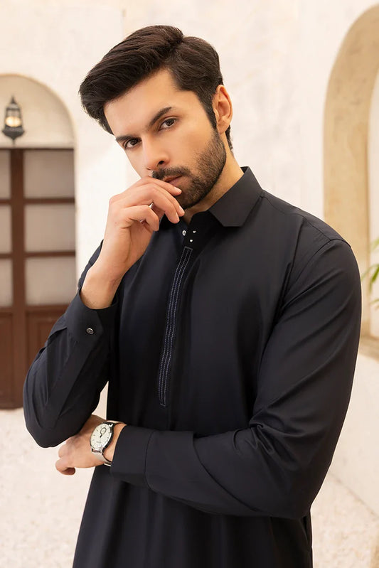 Black Pearl - Wash & Wear | Black Collar Shalwar kameez