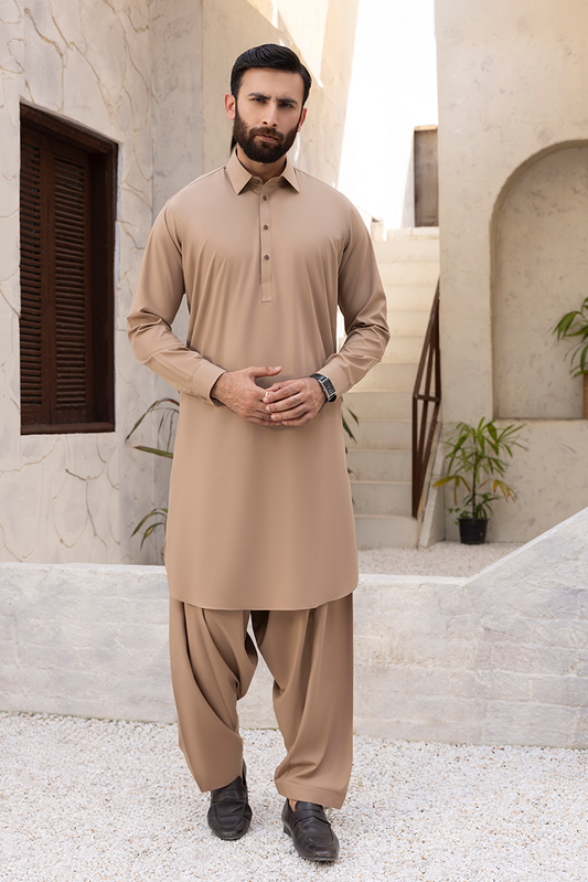 Black Pearl - Wash & Wear | Caramel Collar Shalwar Kameez