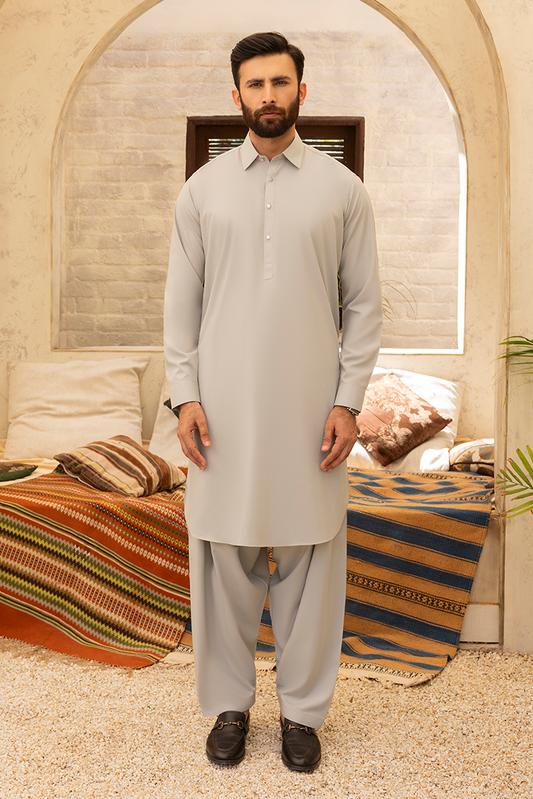 Black Pearl - Wash & Wear | Ivory Sand Collar Shalwar Kameez