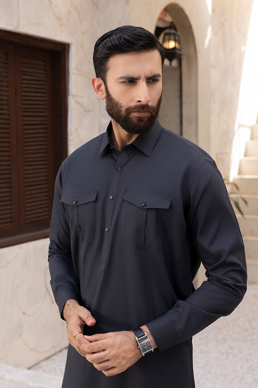 Wash & Wear | Black Collar Shalwar Kameez