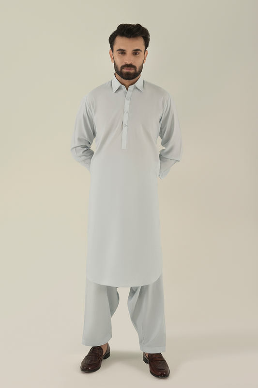 Black Pearl - Wash & Wear | Light Blue Collar Kameez Shalwar
