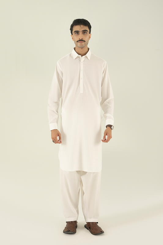 Black Pearl - Wash & Wear | Off White Collar Kameez Shalwar