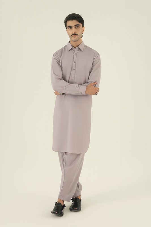 Black Pearl - Wash & Wear | Purple Collar Kameez Shalwar