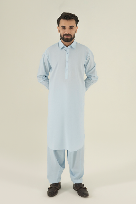Black Pearl - Wash & Wear | Sky Blue Collar Kameez Shalwar