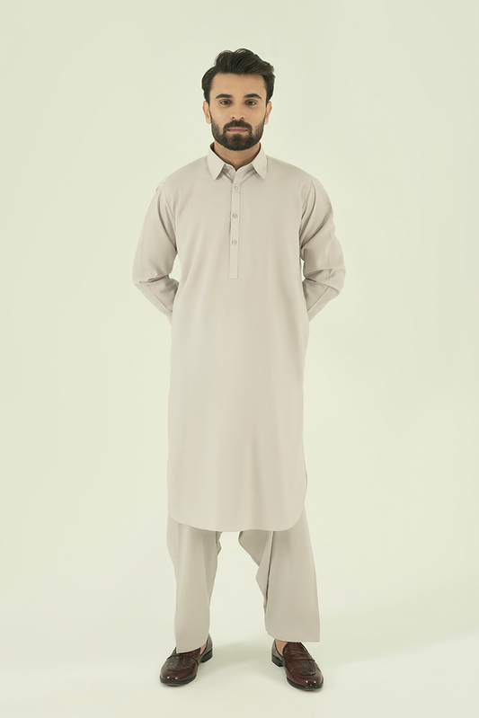 Black Pearl - Wash & Wear | Silver Collar Kameez Shalwar