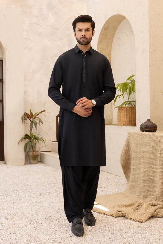 Black Pearl - Wash & Wear | Black Collar Shalwar kameez