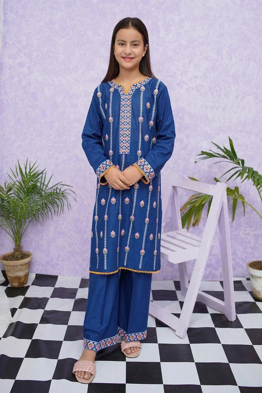 <!--bpw-->Modest - Girls Cotton Embroidered - 2 Piece Suit - 8495