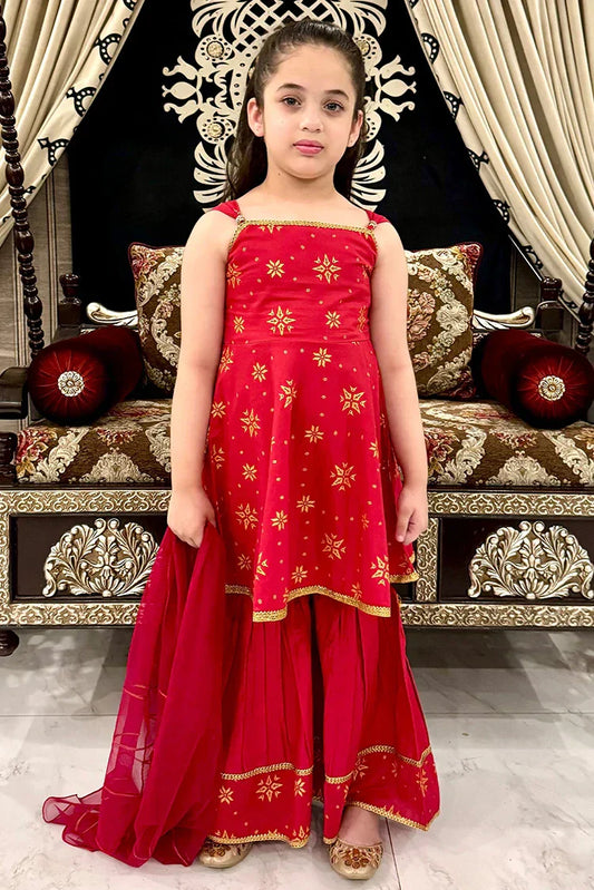 Modest - Toddlers 3 Piece Cotton Suit - Red - 8575