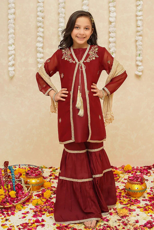 Picture of Modest - Chiffon 3 Piece Red Suit - 8765 - Available at Raja Sahib