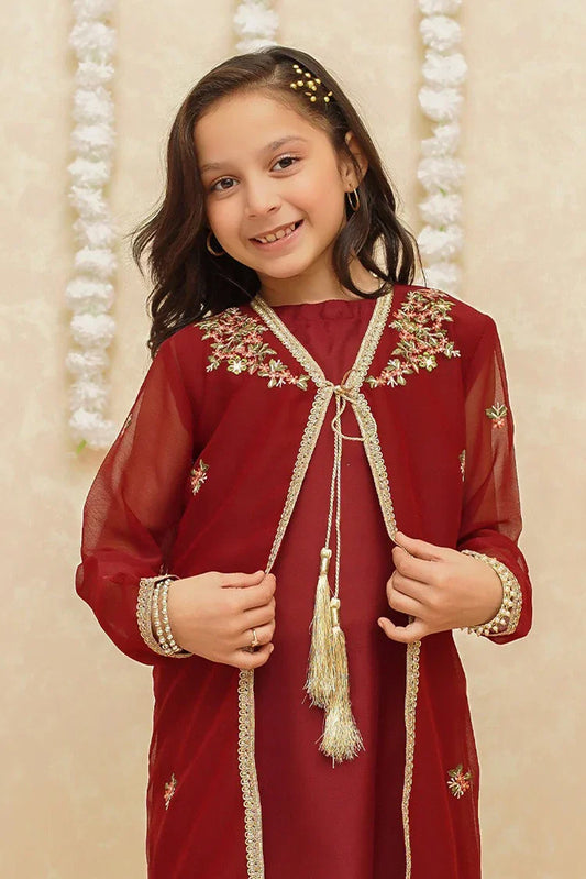 Picture of Modest - Chiffon 3 Piece Red Suit - 8765 - Available at Raja Sahib