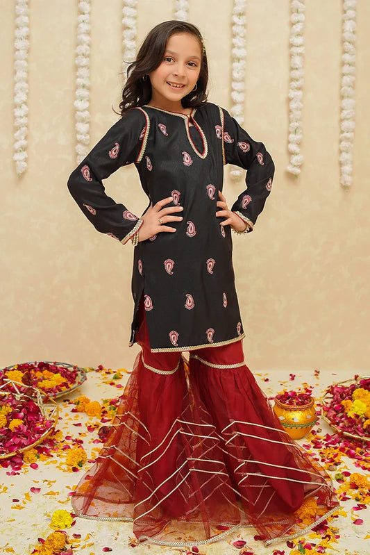 Picture of <!--boq-->Modest - Rawsilk 3 Piece Black Suit - 8885 - Available at Raja Sahib