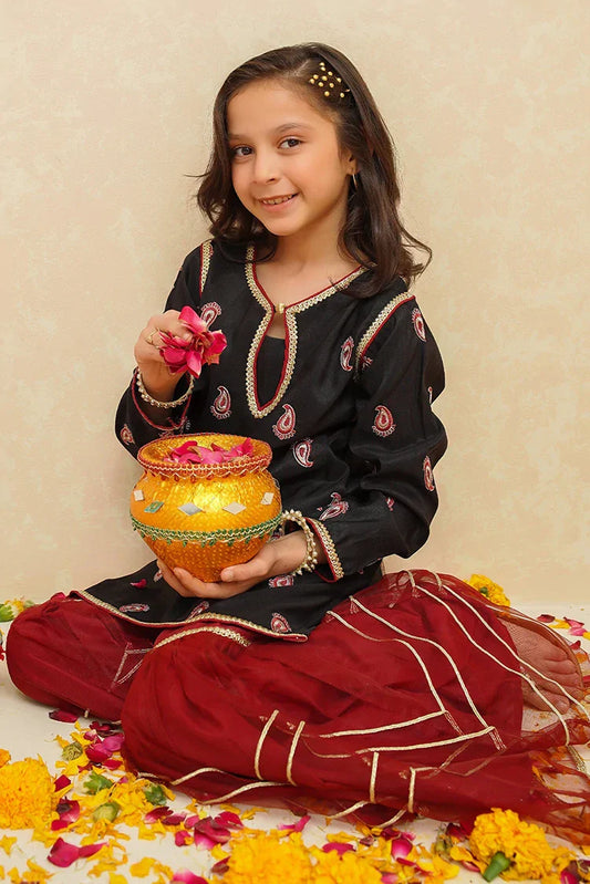 Picture of <!--boq-->Modest - Rawsilk 3 Piece Black Suit - 8885 - Available at Raja Sahib