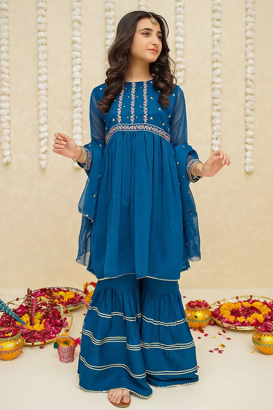 Picture of <!--bor-->Modest - Chiffon 3 Piece Blue Suit - 8905 - Available at Raja Sahib
