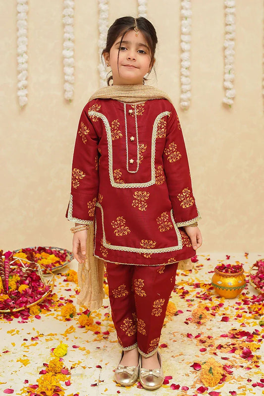 Picture of Modest - Toddlers 3 Piece Rawsilk Suit - 8940 - Available at Raja Sahib