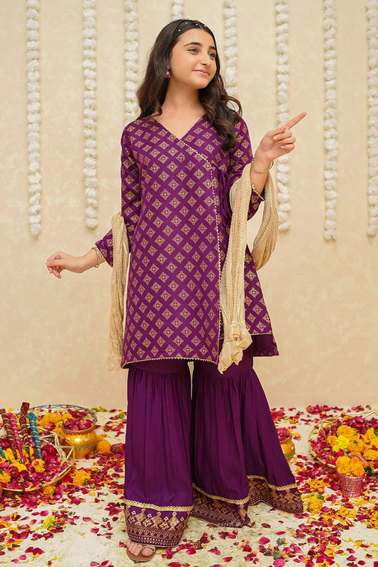 Picture of <!--bop-->Modest - Rawsilk 3 Piece Purple Suit - 9005 - Available at Raja Sahib