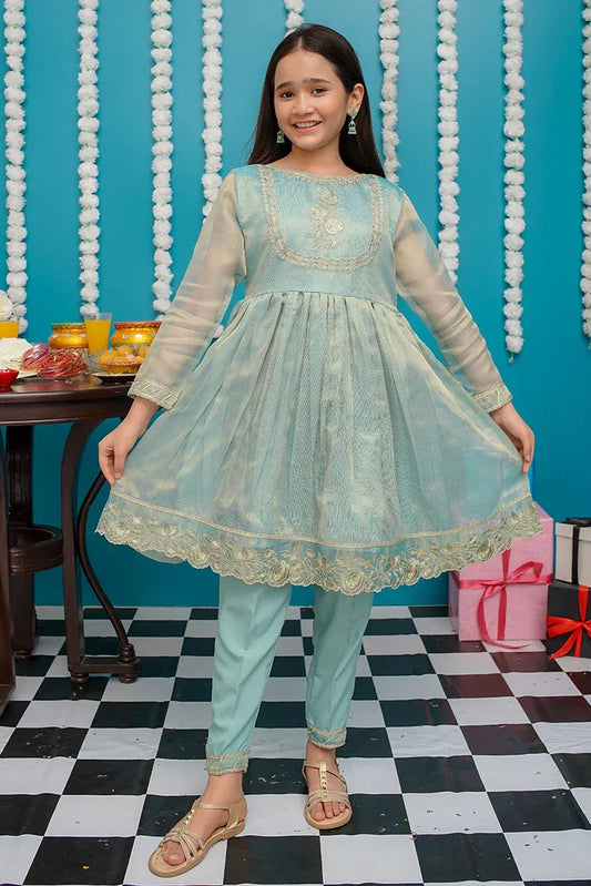 Picture of <!--bnu-->Modest - Girls Green Maysuri Frock - 9025 - Available at Raja Sahib
