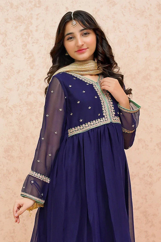 Picture of <!--bnb-->Modest - Festive Chiffon Blue Outfit - 9075 - Available at Raja Sahib