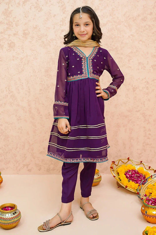 Picture of <!--bnc-->Modest - Festive Chiffon Purple Outfit - 9075 - Available at Raja Sahib