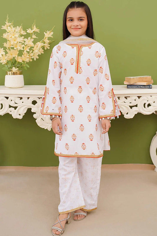 Modest - 3 Piece Printed White Cotton Suit