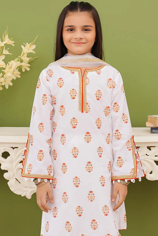 Modest - 3 Piece Printed White Cotton Suit