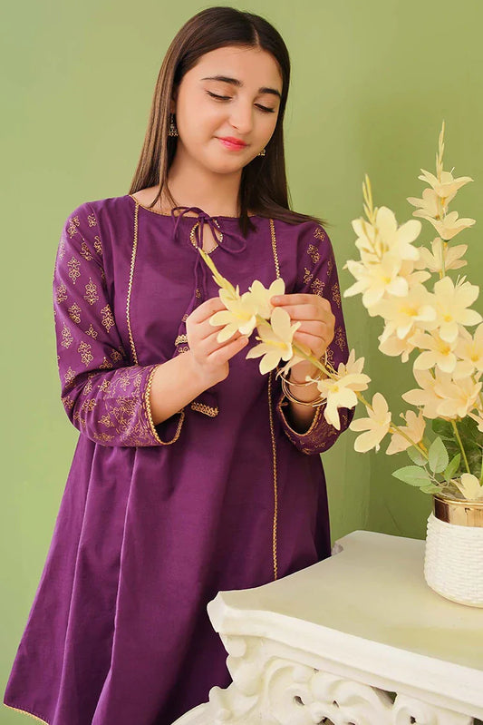 Modest - 3 Piece Purple Printed Cotton Gharara