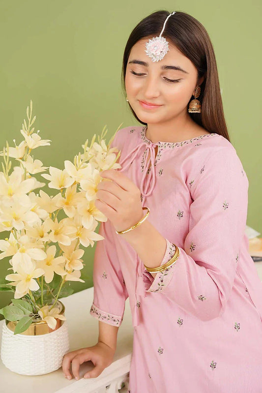 Modest - 3 Piece Rawsilk Embroidered Pink Gharara