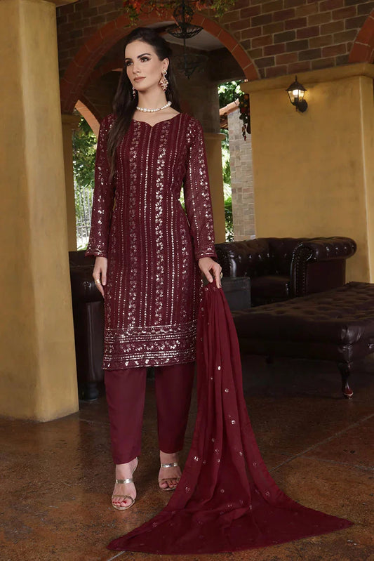 Abaan Zohan - Chandni - Maroon - 3 Piece