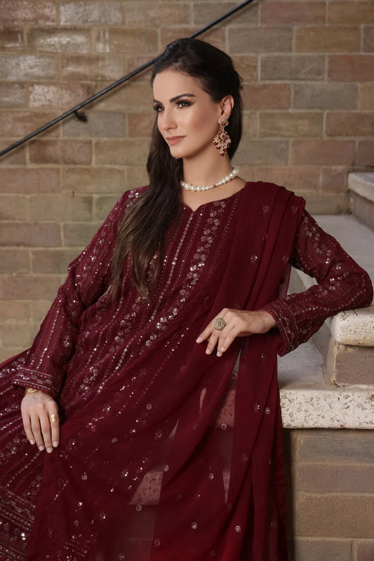 Abaan Zohan - Chandni - Maroon - 3 Piece