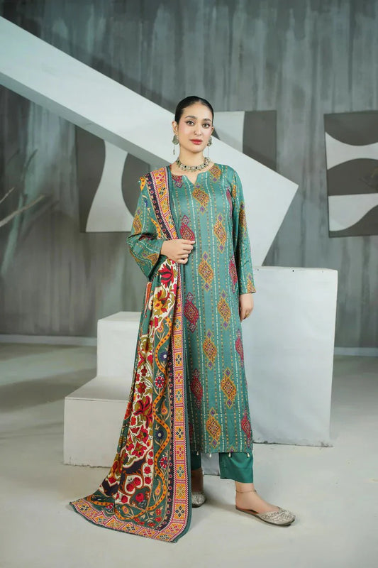 Lala - Sana Samia Winter Slub Collection Vol 1 - LS-0424-Muted Fern - Unstitched