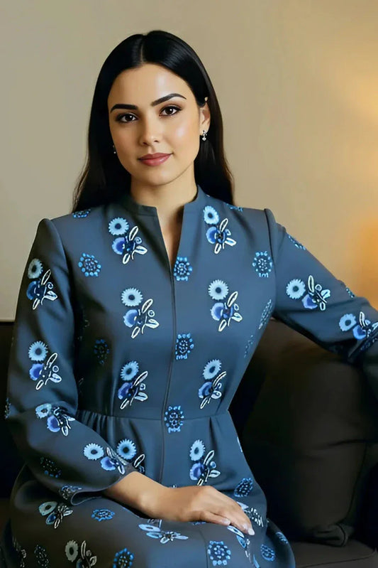 Lala - Blossom 2PC Linen Bana Dora Collection - LS-0397-Steel Blue Mist - Unstitched