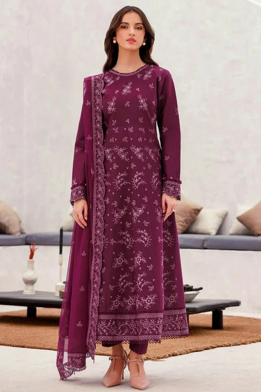 Picture of Farasha - Bahaar Embroidered Lawn Collection - 01 Regal Plum - Unstitched - Available at Raja Sahib