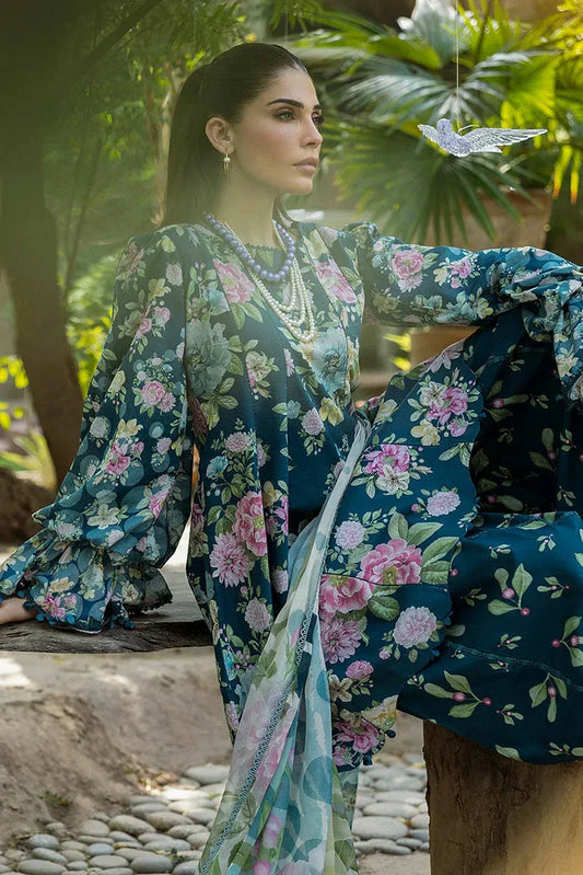 Picture of Elaf - Chiffon Print Collection - ECD-1B AZURE FERN - Unstitched - Available at Raja Sahib