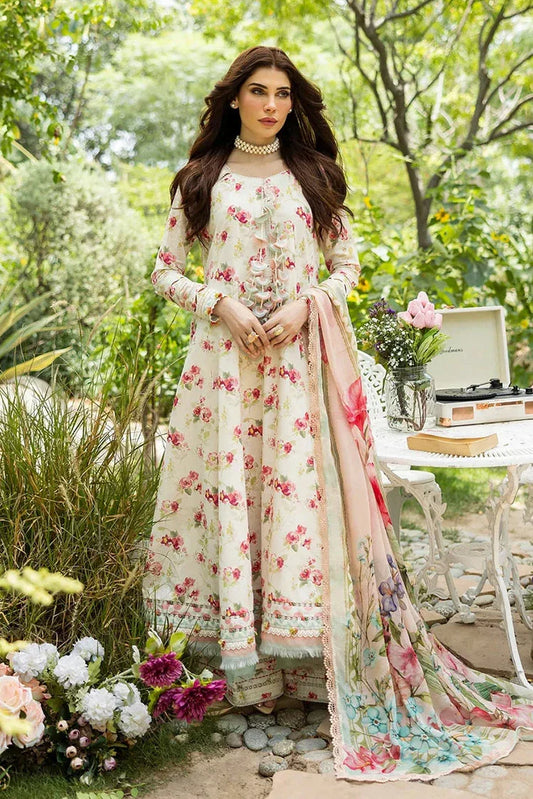 Picture of Elaf - Chiffon Print Collection - ECD-2A IVORY PEONY - Unstitched - Available at Raja Sahib